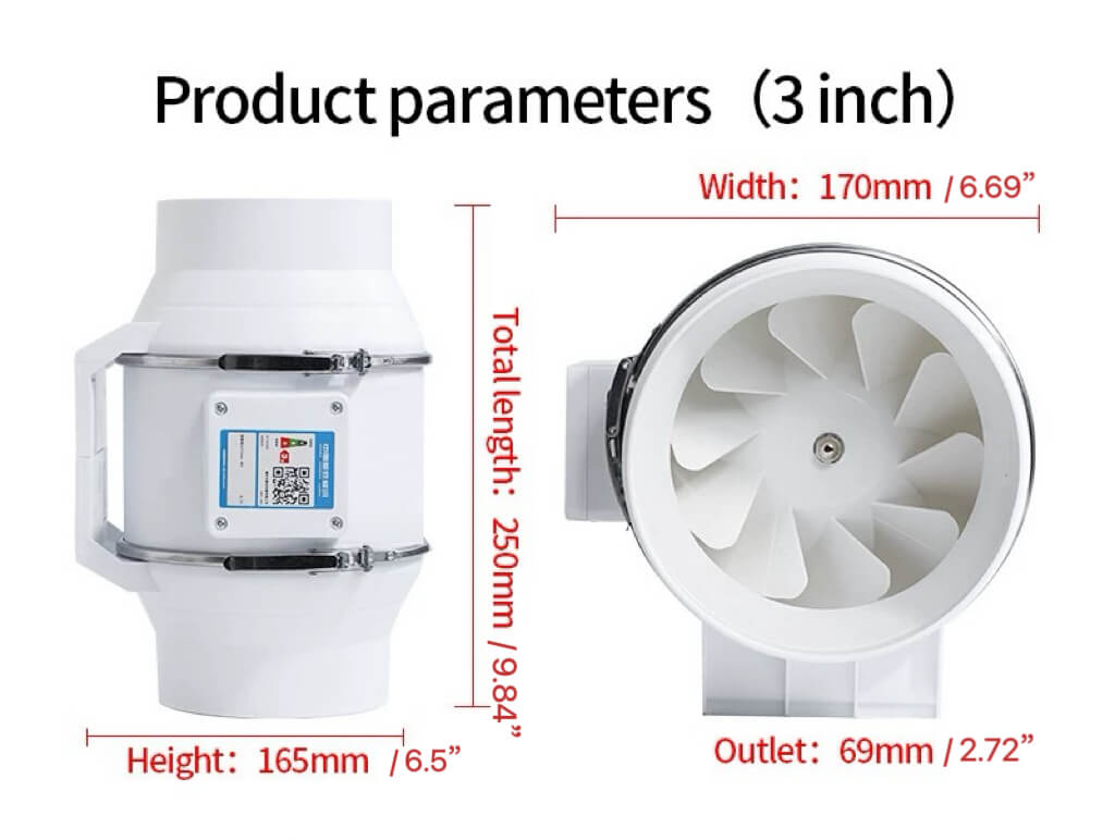 Inline Exhaust Fan for Grow Tent | 3/4/6/8 Inch Inline Duct Booster Fan | Cultiuana DTO-102