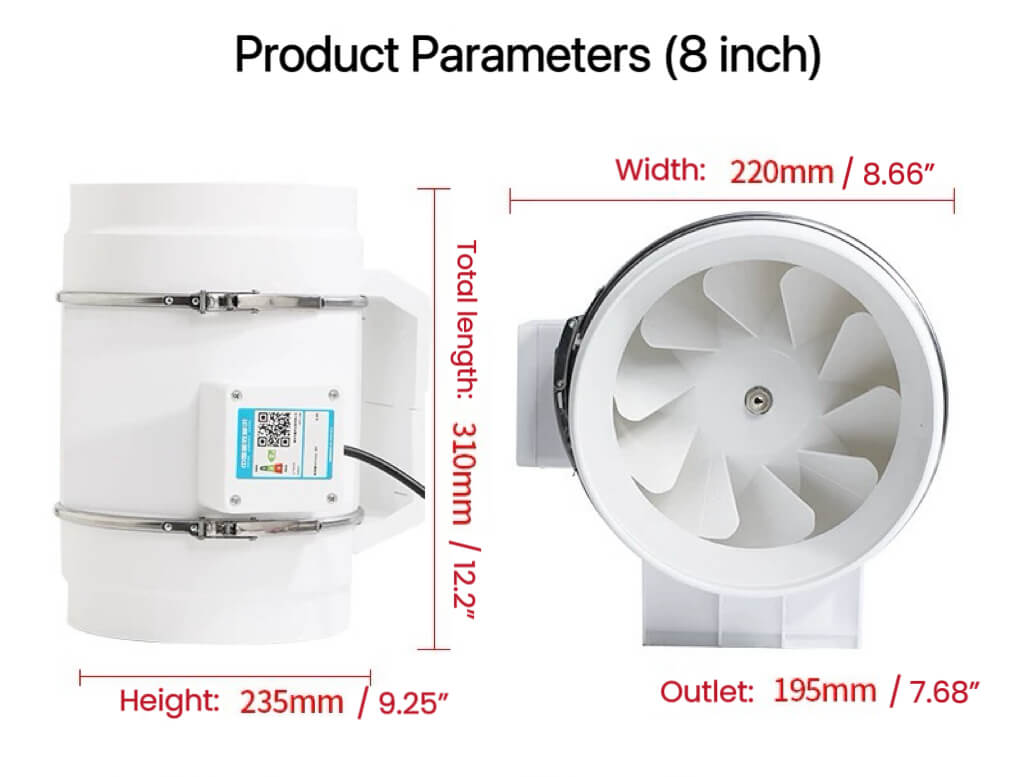 Inline Exhaust Fan for Grow Tent | 3/4/6/8 Inch Inline Duct Booster Fan | Cultiuana DTO-102