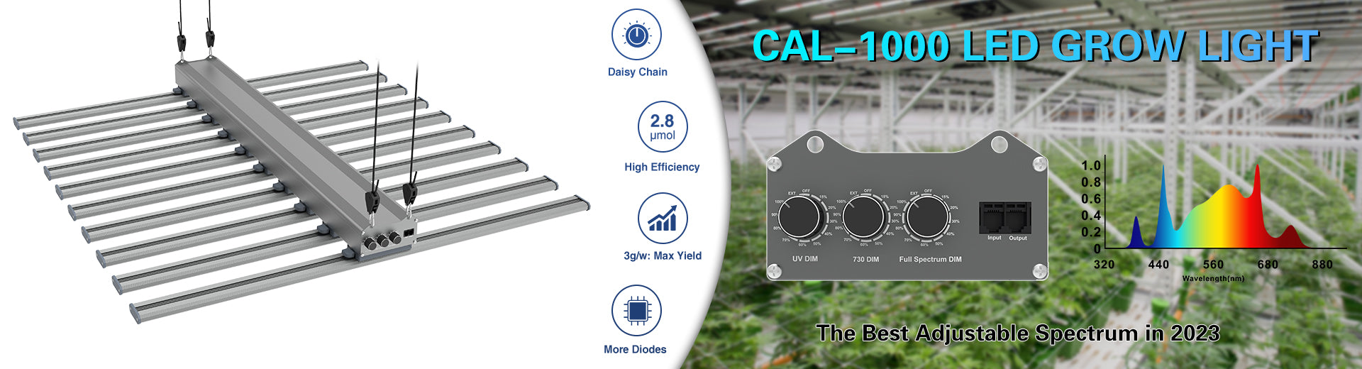 Cal 1000 adjustable spectrum led grow light
