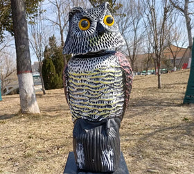 Predator Decoys for Birds | Rotating Head Owl Decoy | Motion Activated Solar Powered Owl Decoy for Birds - 0