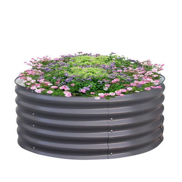 17" Metal Round Raised Garden Bed | 17" Corrugated Metal Garden Beds | For Outdoor Flowers